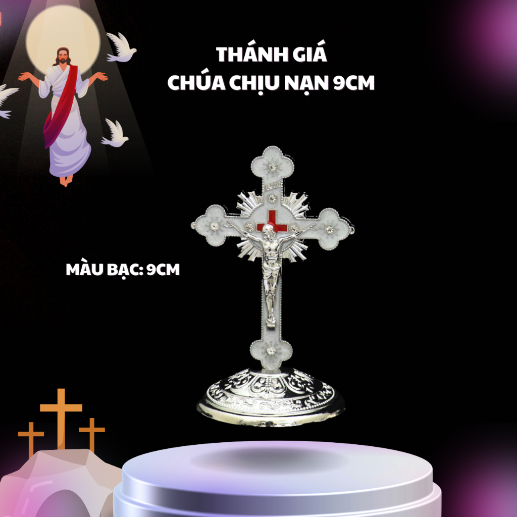 Thánh Giá Chúa Chịu Nạn 9cm. Để Bàn Làm Việc, Bàn Học, Nơi Cầu Nguyện Và Để Trên Ô Tô Có Đế Dán Chắc Chắn