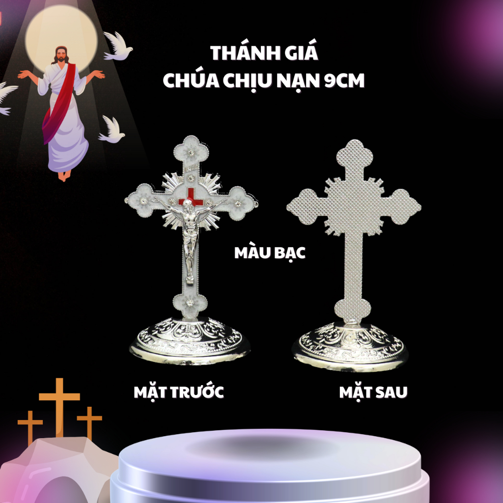 Thánh Giá Chúa Chịu Nạn 9cm. Để Bàn Làm Việc, Bàn Học, Nơi Cầu Nguyện Và Để Trên Ô Tô Có Đế Dán Chắc Chắn