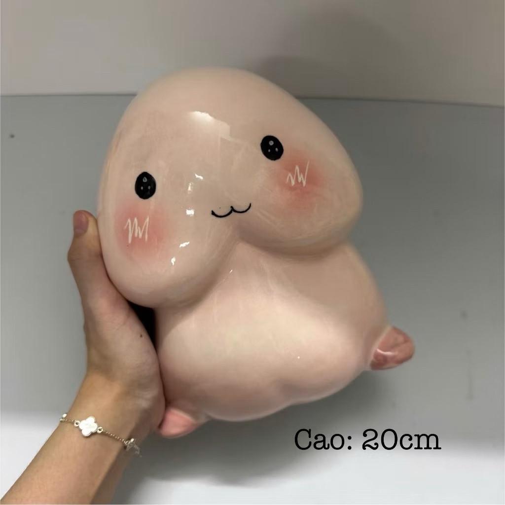 Lợn đất heo đất ônsg tiết kiệm decor gốm sứ - Kiu Chibi - Bát Tràng