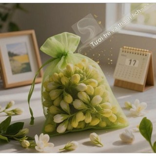 Túi Thơm Hoa Nhài Khô Tự Nhiên Hương Dịu Nhẹ, Khử Mùi Ẩm Mốc Tủ, Phòng, Xe Hơi Giúp Thư Giãn Tinh Thần