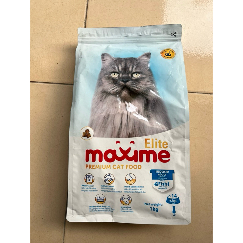 Hạt Cho Mèo Maxime Elite Indoor Fish Gói 1KG Dòng Hỗ Trợ Tiết Niệu, Tiêu Búi Lông