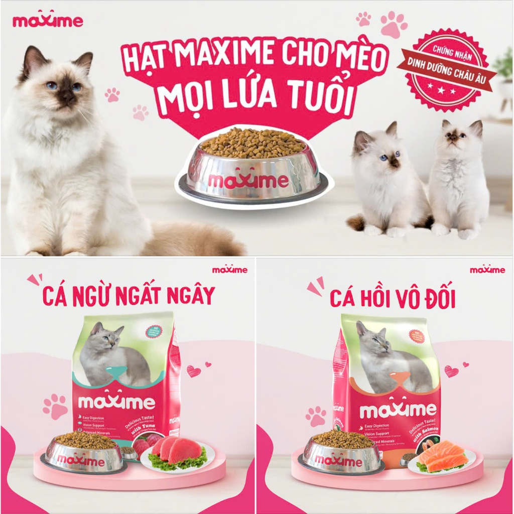 Hạt Cho Mèo MAXIME Vị Cá Ngừ Và Cá Hồi Cho Mọi Lứa Tuổi Gói 1.2kg