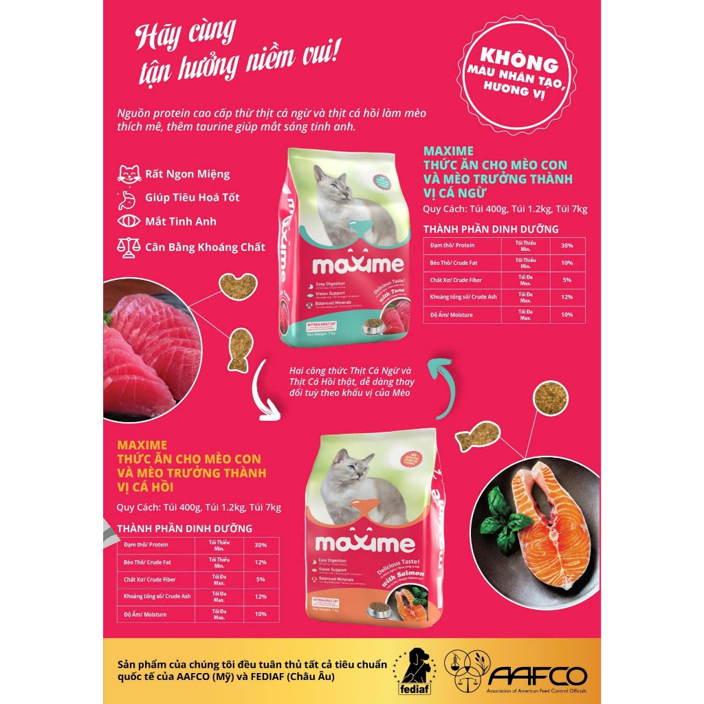 Hạt Cho Mèo MAXIME Vị Cá Ngừ Và Cá Hồi Cho Mọi Lứa Tuổi Gói 1.2kg
