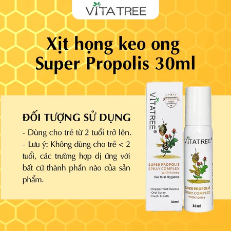 Keo ong xịt họng vitatree super propolis spray complex with manuka 15+ 30ml Healthy Care Quatangme1