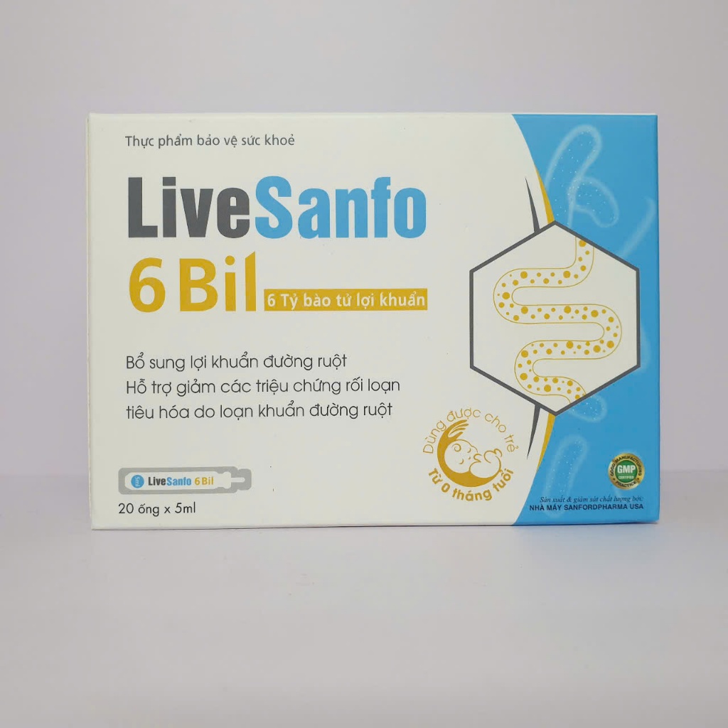 Men Vi Sinh LiveSanfo 6 Bil, bổ sung 6 tỷ bào tử lợi khuẩn, cải thiện táo bón, tiêu chảy, đầy hơi