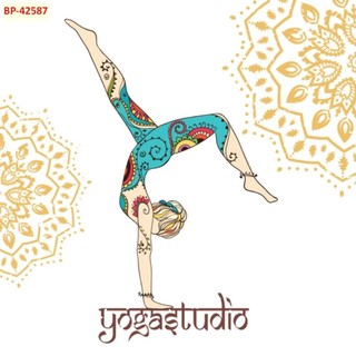 Tranh dán tường phòng tập yoga, decor phòng tập yoga, tranh dán tường 3D in trên chất liệu vải lụa (tặng kèm keo dán)