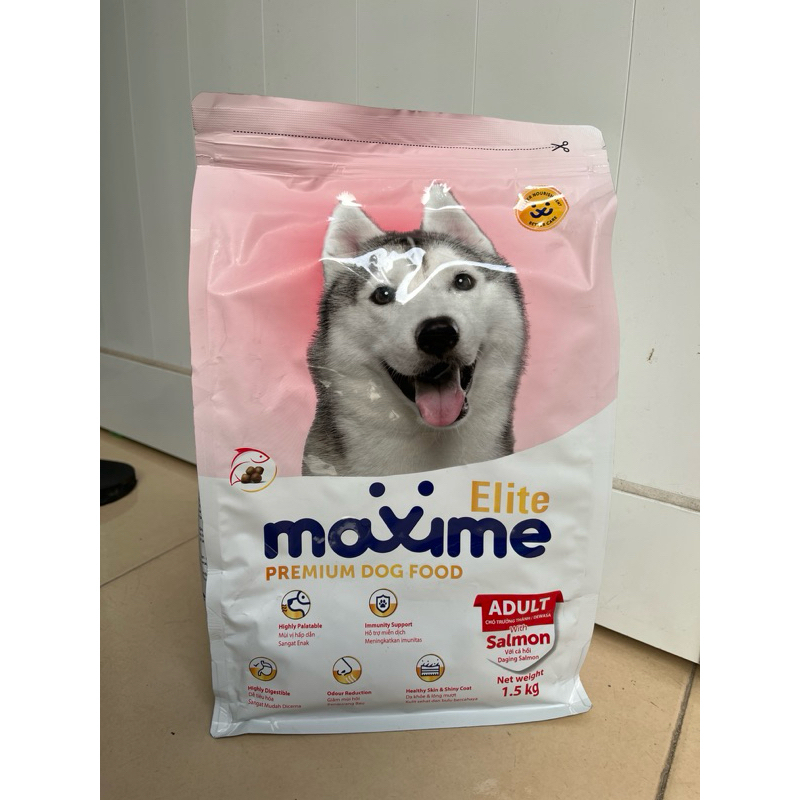 Hạt cho chó Maxime Elite vị cá hồi, hỗ trợ tiêu hóa, chăm sóc da lông cho chó trưởng thành gói 1,5KG