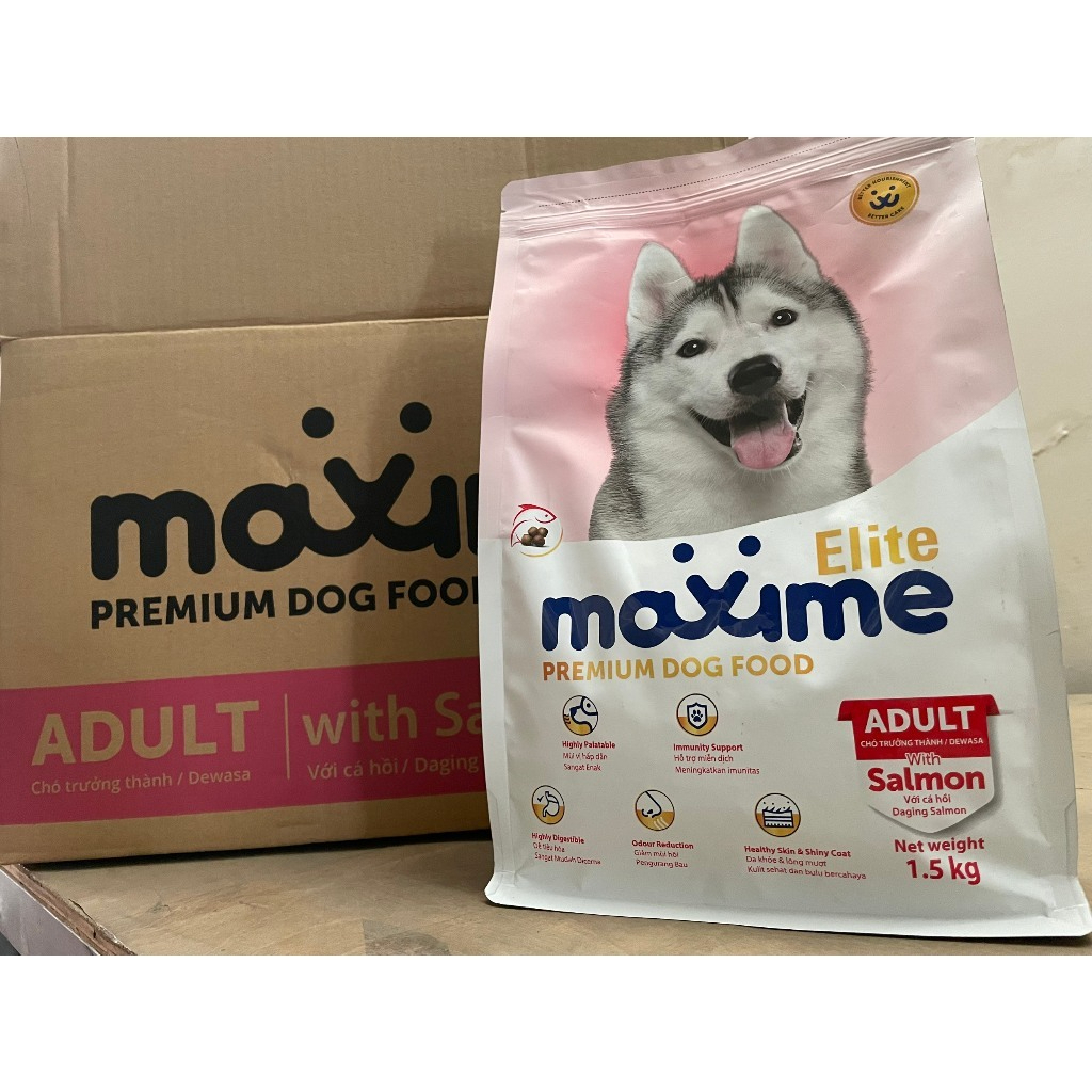 Hạt cho chó Maxime Elite vị cá hồi, hỗ trợ tiêu hóa, chăm sóc da lông cho chó trưởng thành gói 1,5KG