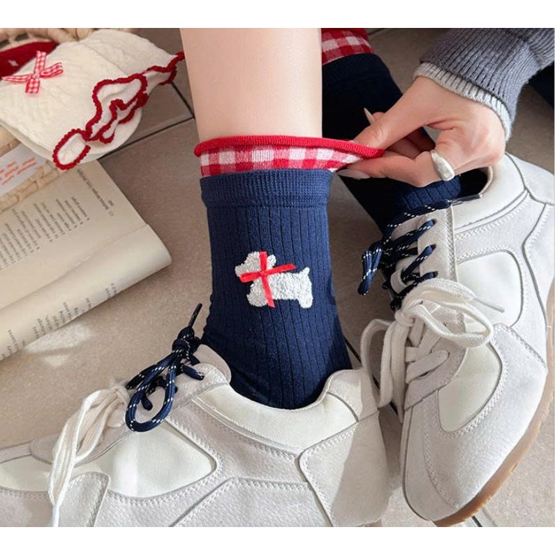 Vớ Tất nữ hình Nơ XANH ĐỎ cổ cao siêu dễ thương, xinh xắn