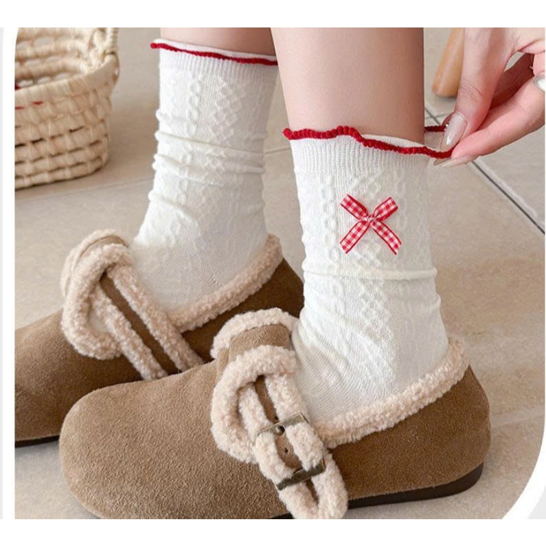 Vớ Tất nữ hình Nơ XANH ĐỎ cổ cao siêu dễ thương, xinh xắn