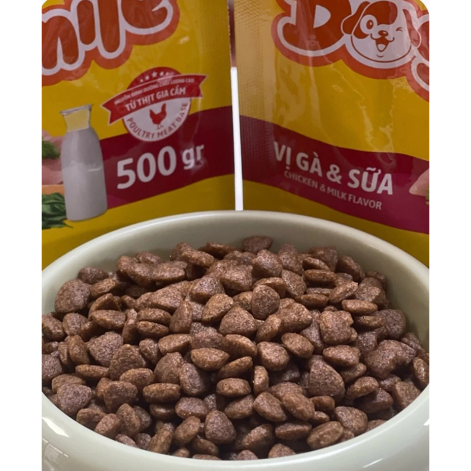 Thức Ăn Hạt Cho Chó Con DogSmile Vị Gà&Sữa Gói 500g Hỗ Trợ Trí Não Và Xương Răng Chắc Khỏe