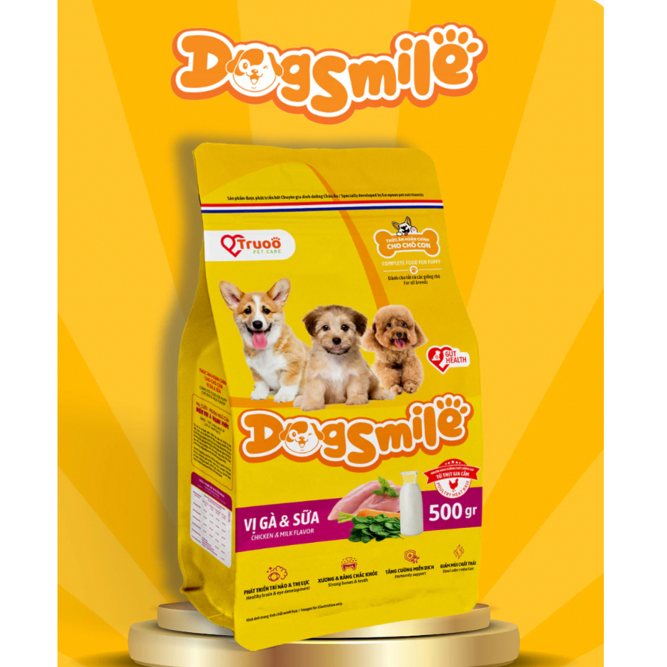 Thức Ăn Hạt Cho Chó Con DogSmile Vị Gà&Sữa Gói 500g Hỗ Trợ Trí Não Và Xương Răng Chắc Khỏe