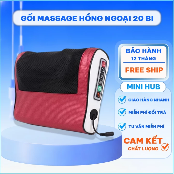 Gối Massage Hồng Ngoại cổ vai gáy, máy massage 20 bi cao cấp hỗ trợ mát xa vùng cổ,vai gáy toàn thân