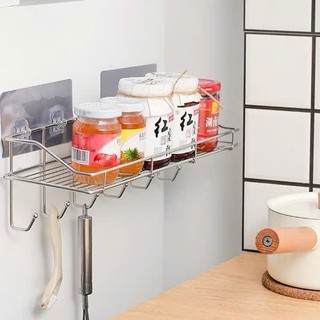 Kệ 6 móc bằng inox nhà bếp treo tường, kệ đựng gia vị phòng bếp đa năng có móc treo đồ tiện dụng không cần khoan đục.