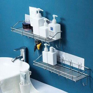 Kệ 6 móc bằng inox nhà bếp treo tường, kệ đựng gia vị phòng bếp đa năng có móc treo đồ tiện dụng không cần khoan đục.