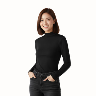 Áo thun giữ nhiệt nữ tay dài cao cổ 3cm URANOX co giãn 4 chiều, lót nỉ 1 cao cấp, body dài tay