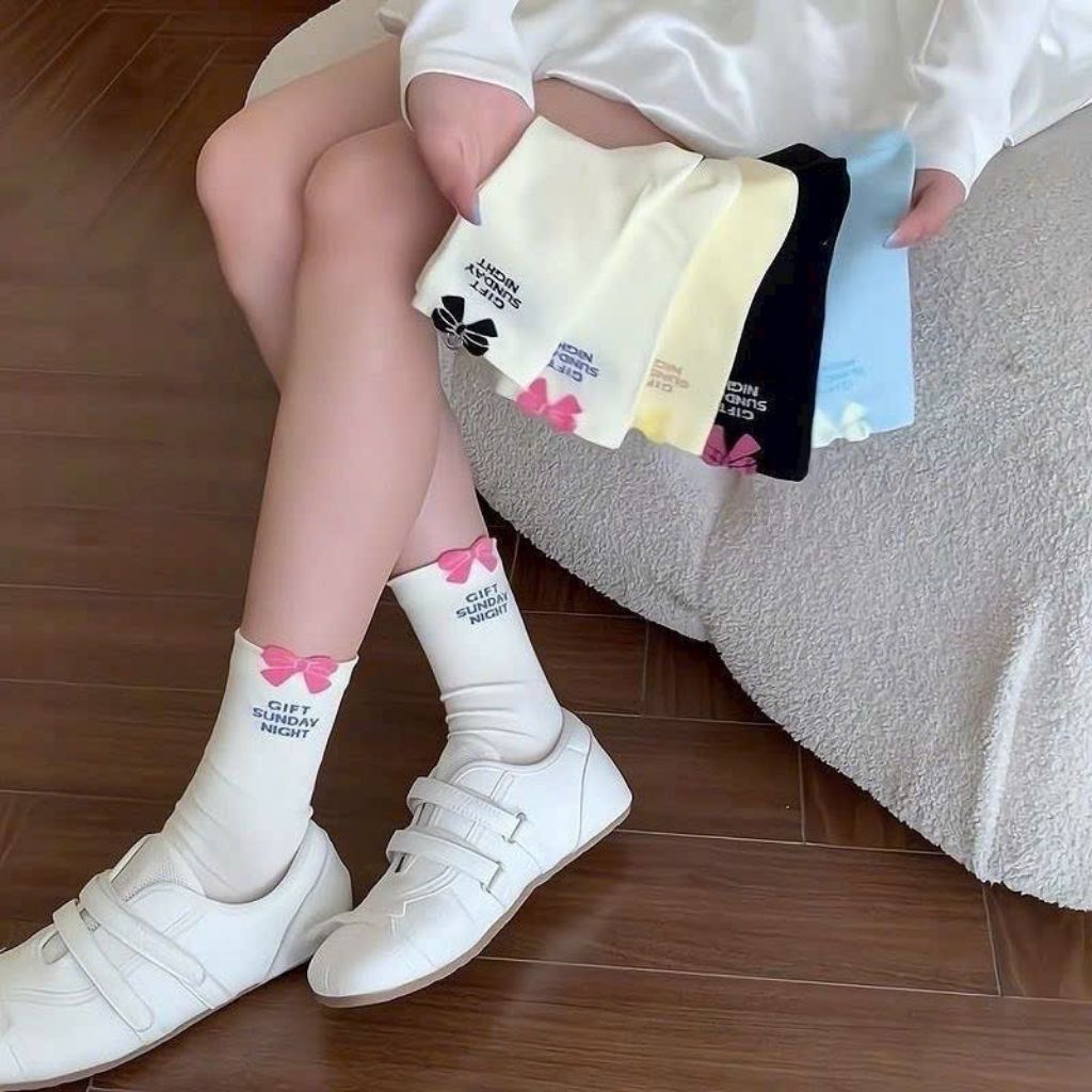 set 10 tất cổ nơ in chữ màu sắc trẻ trung năng động❤️❤️❤️