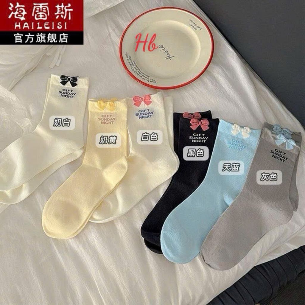 set 10 tất cổ nơ in chữ màu sắc trẻ trung năng động❤️❤️❤️