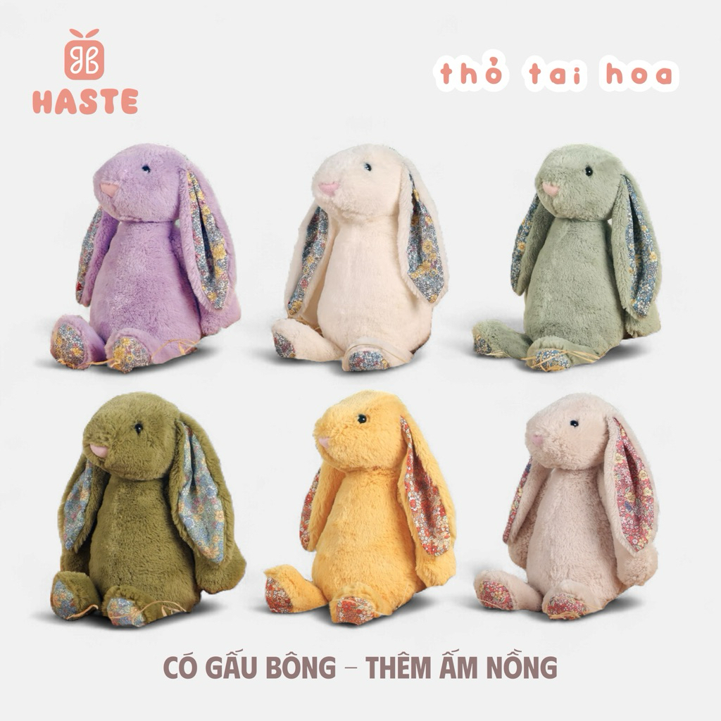 Gấu Thú Bông Thỏ Tai Hoa Colorful Beige Xanh Hồng Trắng Vàng Tím Bông Xù Quà Tặng Độc Đáo Lông Xù Siêu Mềm Mịn Dễ Thương