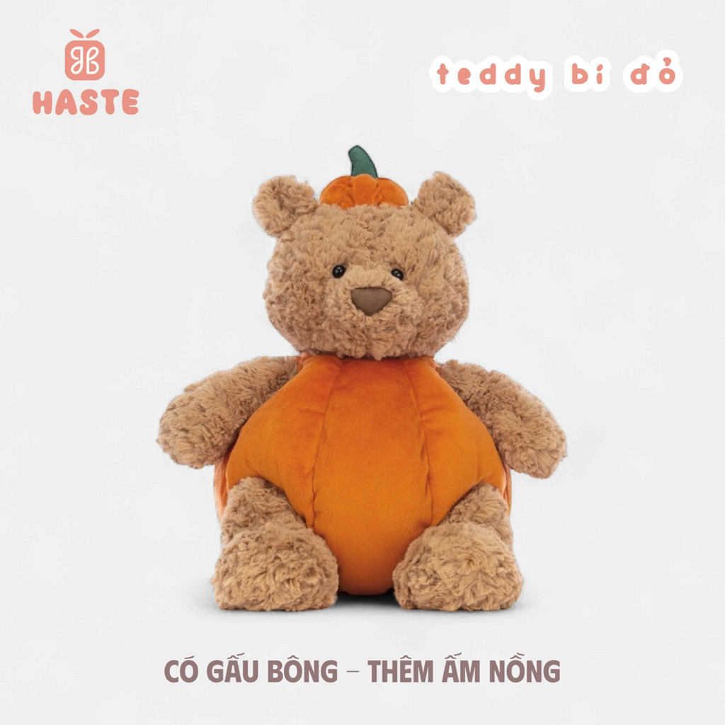 Gấu Thú Bông Teddy Nâu Quả Bí Đỏ Halloween Quà Tặng Độc Đáo Lông Xù Siêu Mềm Mịn Siêu Dễ Thương