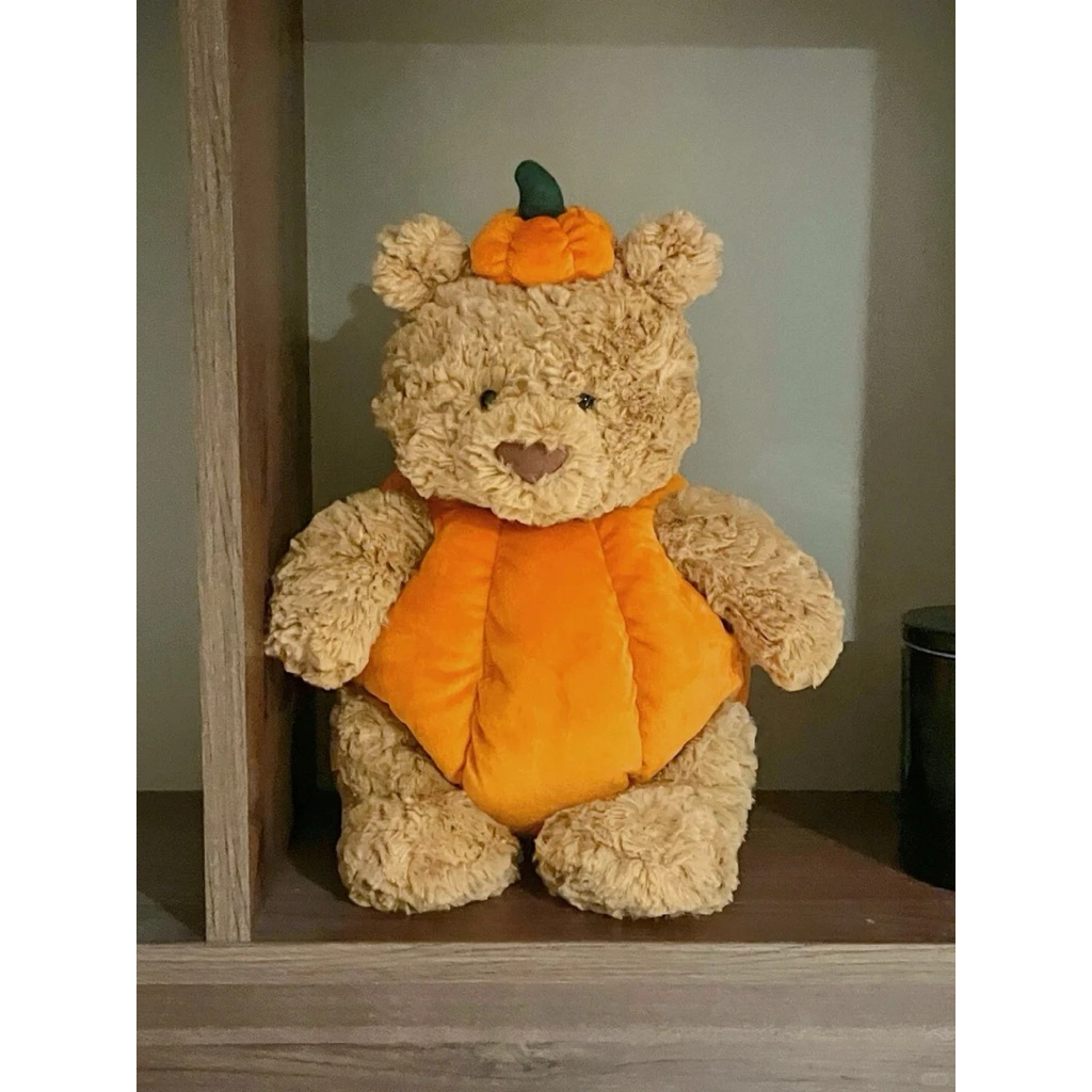 Gấu Thú Bông Teddy Nâu Quả Bí Đỏ Halloween Quà Tặng Độc Đáo Lông Xù Siêu Mềm Mịn Siêu Dễ Thương