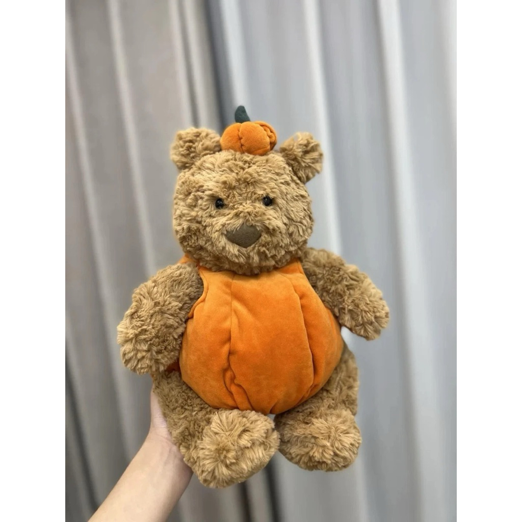Gấu Thú Bông Teddy Nâu Quả Bí Đỏ Halloween Quà Tặng Độc Đáo Lông Xù Siêu Mềm Mịn Siêu Dễ Thương