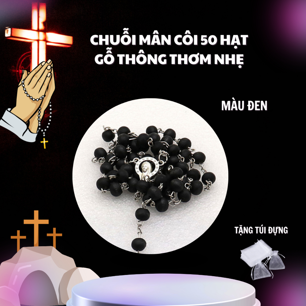Tràng Hạt, Chuỗi Mân Côi 50 Hạt Gỗ Thông Thơm Nhẹ, Gỗ Thông Tự Nhiên