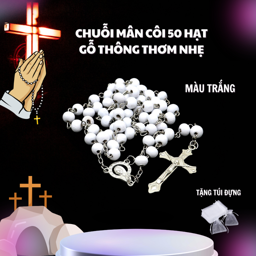 Tràng Hạt, Chuỗi Mân Côi 50 Hạt Gỗ Thông Thơm Nhẹ, Gỗ Thông Tự Nhiên