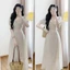 Váy cổ V dáng dài họa tiết chấm bi, Đầm maxi dáng dài đi biển kiểu hàn quốc Hoadanbistore