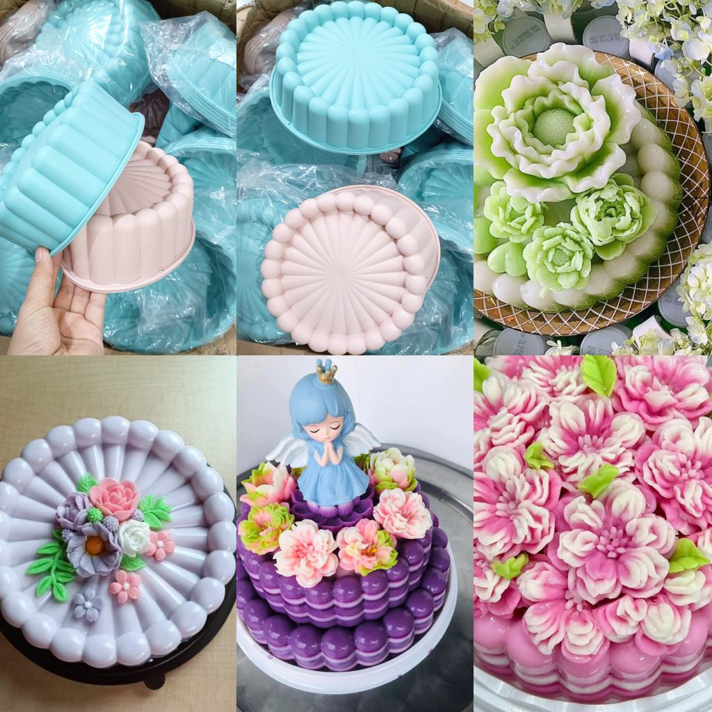 Khuôn đổ rau câu sinh nhật thôi nôi đầy tháng đế tròn, đổ khúc bạch, hấp bánh da lợn, nướng bánh bông lan