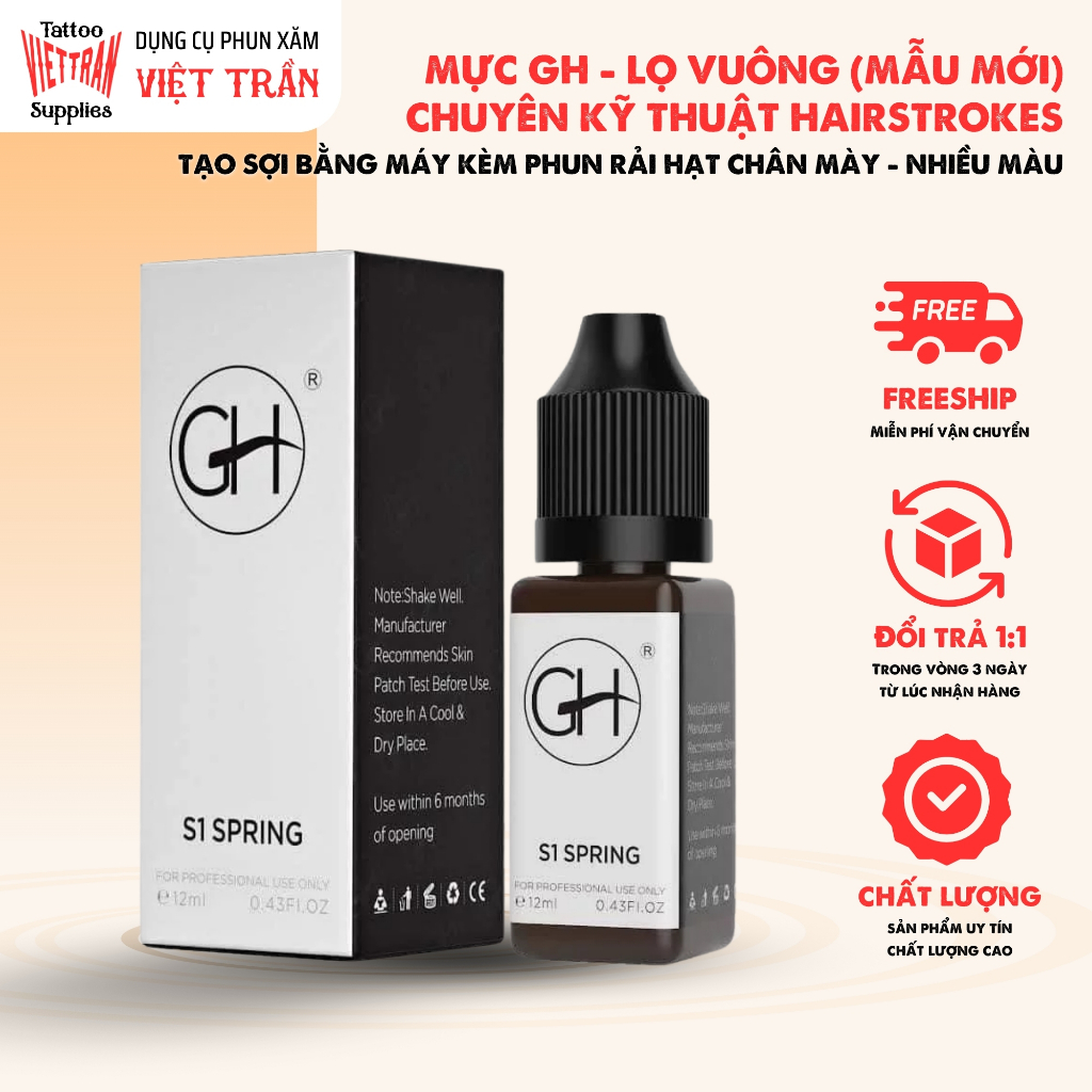 Mực GH(lọ vuông mẫu mới)chuyên kỹ thuật hairStrokes tạo sợi bằng máy kèm phun rải hạt chân mày