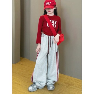 [B&G] Sét bộ cá tính năng động Áo thun dài tay phối cùng quần jogger ống rộng cho bé gái 10-45kg