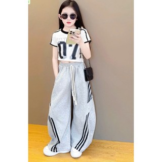 [B&G] Sét bộ hipop cá tính Áo croptop thể thao phối cùng quần jogger ống rộng sọc đen cho bé gái