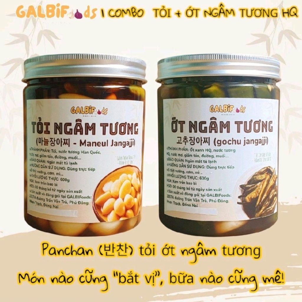 COMBO: TỎI + ỚT NGÂM TƯƠNG HQ NHÀ GALBIFOODS_Dùng ăn kèm với cơm, mì, thịt nướng...