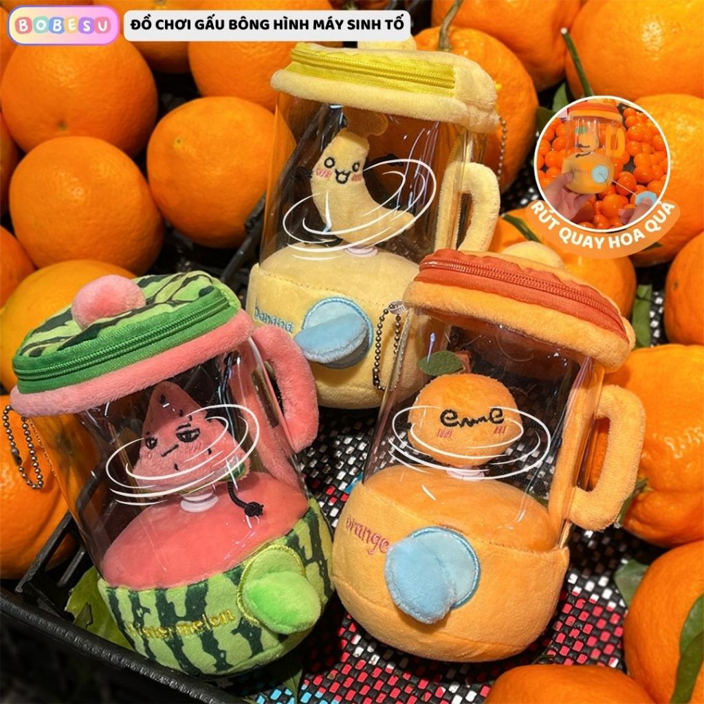 Đồ chơi gấu bông hình máy ép sinh tố hoa quả có dây kéo xoay hình hoa quả làm quà tặng đồ chơi giải trí cho bé