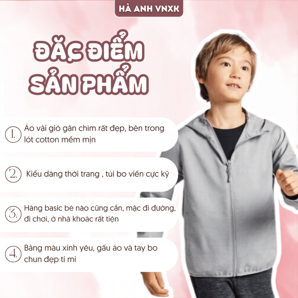 Áo Khoác Gió Cho Bé Nhiều Màu Siêu Xinh Lót Cotton Mềm Mịn Tay Bo Chun Chống Nắng, Chắn Gió