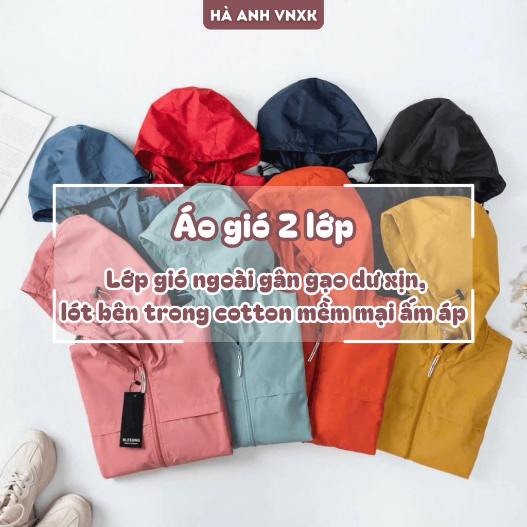 Áo Gió Nữ 2 Lớp, Áo Khoác Dư Đẹp Lót Cotton Mềm Mại Chống Nước  Tránh Gió Kèm Mũ Có Thể Tháo Rời