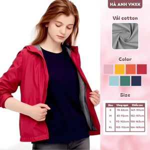 Áo Gió Nữ 2 Lớp, Áo Khoác Dư Đẹp Lót Cotton Mềm Mại Chống Nước Tránh Gió Kèm Mũ Có Thể Tháo Rời