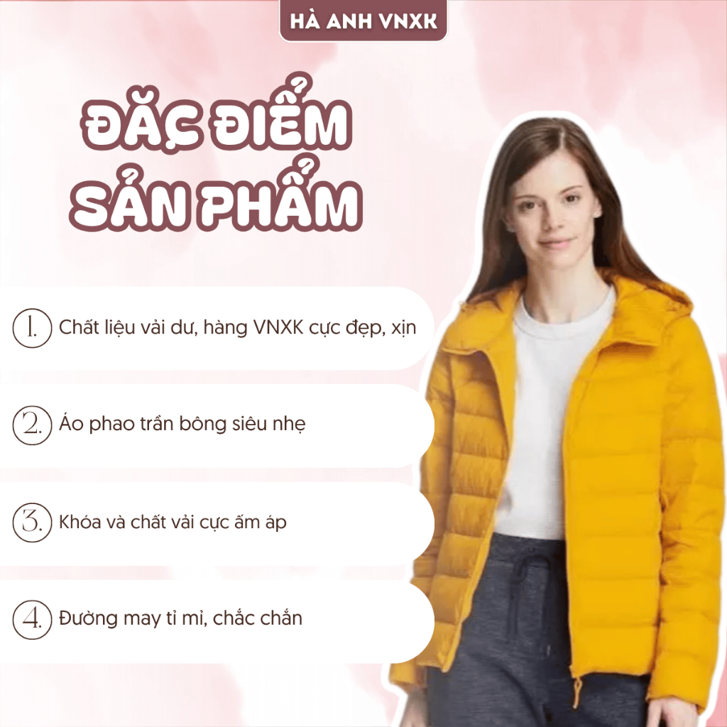 Áo Phao Nữ Unired VNXK Dư Xịn Siêu Nhẹ, Áo Khoác Bông Trần