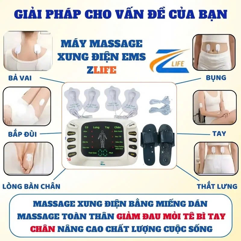 Máy Massage Xung Điện Trị Liệu Z310 Giảm Đau Lưng Cổ Vai Gáy, Máy Massage Chân tặng Dép Châm Cứu