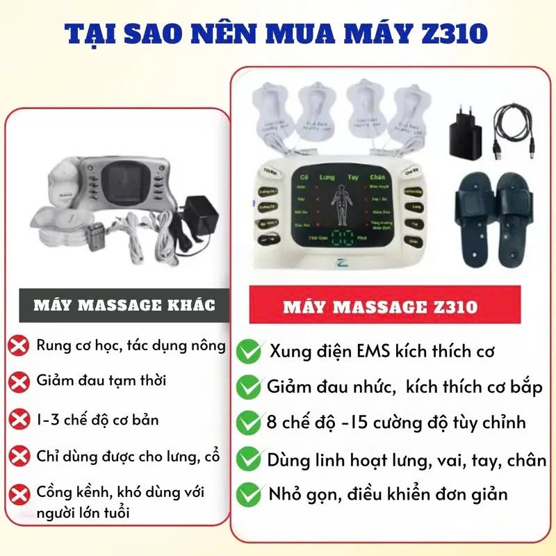 Máy Massage Xung Điện Trị Liệu Z310 Giảm Đau Lưng Cổ Vai Gáy, Máy Massage Chân tặng Dép Châm Cứu