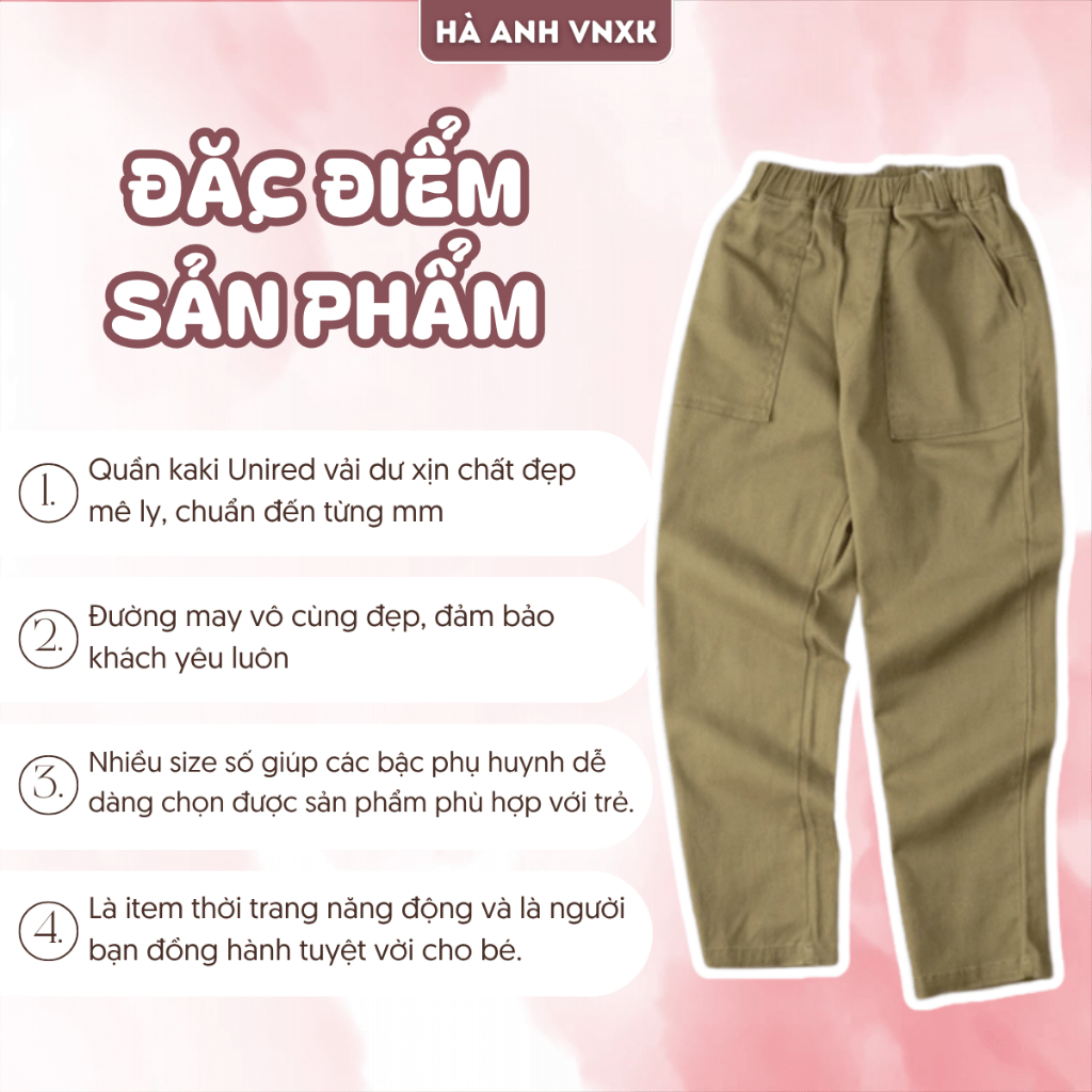 Quần Kaki Bé Trai Unired Dư Xịn Đẹp Co Giãn Thoáng Mát, Đi Học, Đi Chơi