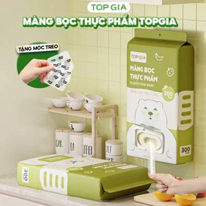 Túi màng bọc thực phẩm treo tường dạng rút TopGia an toàn, tiện lợi, có chun co dãn siêu dai lên đến 38cm