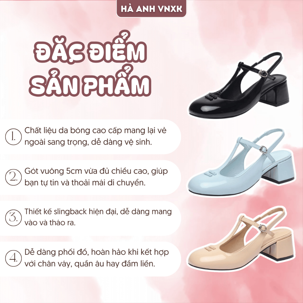 Giày Công Sở Nữ Da Bóng Cao Cấp Slingback Minmin Phong Cách Sang Trọng Dễ Phối Đồ Gót 5cm