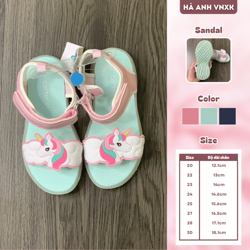 Sandal Cho Bé Car.ter’s Hoạ Tiết Dễ Thương Quai Dán Chắc Chắn Mềm Mại Êm Ái Thoáng Khí