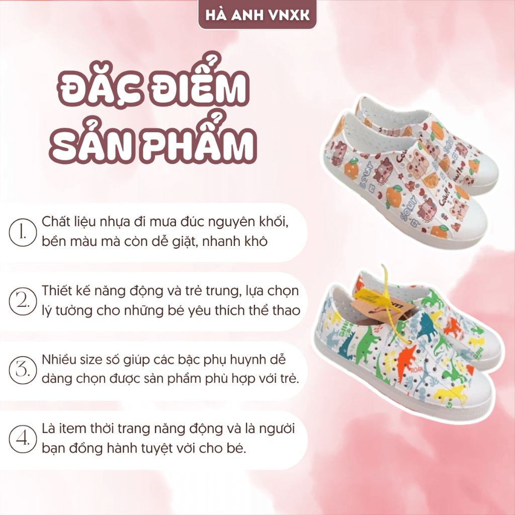Giày Nhựa Đi Mưa Đúc Nguyên Khối Hoạ Tiết Ngộ Nghĩnh Siêu Êm Mềm Bền Bỉ Chống Thấm Nước