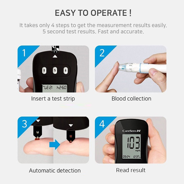 Máy Đo Đường Huyết CareSens N [Chính Hãng Hàn Quốc] trọn bộ kèm que thử + kim chích máu