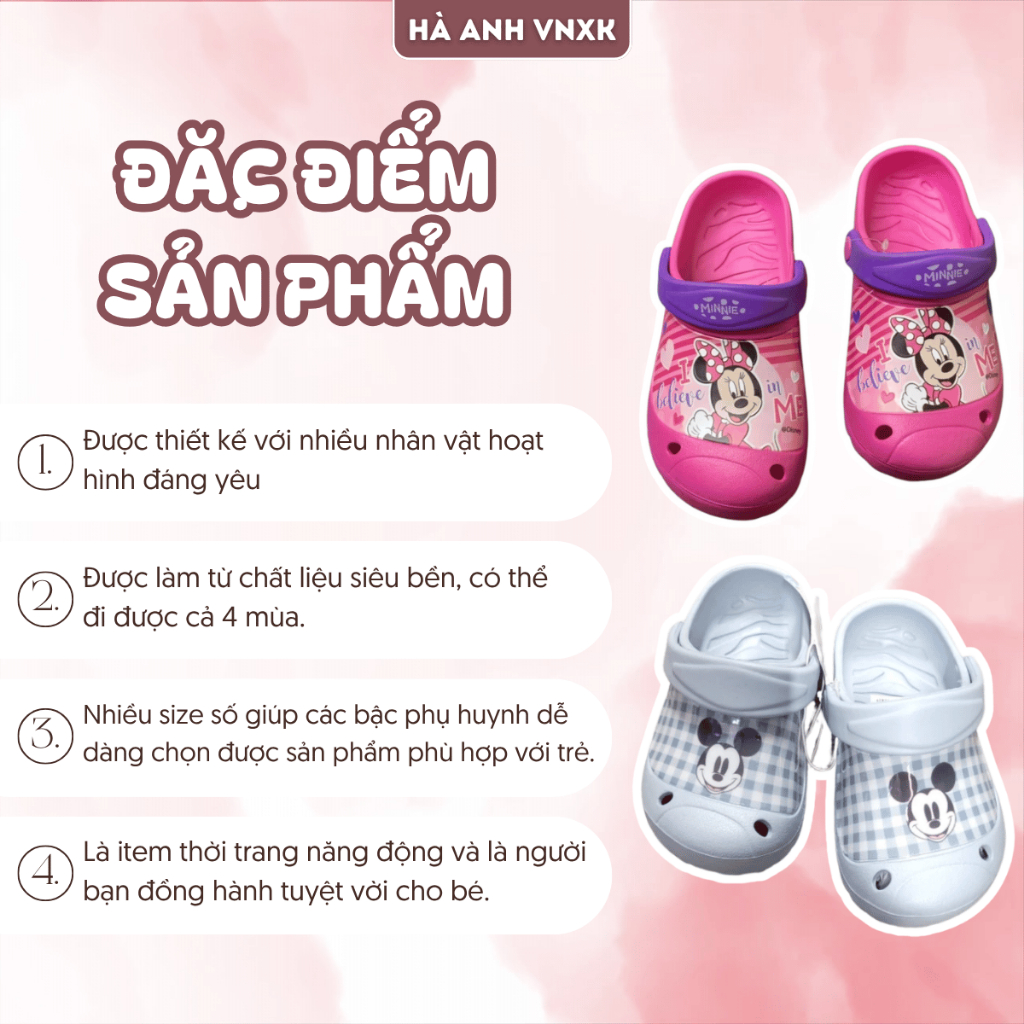 Dép Sục Cho Trẻ Em, Dép Bé Trai & Bé Gái Hàng Xuất Mỹ In Hình Người Nhện Mickey Siêu Bền