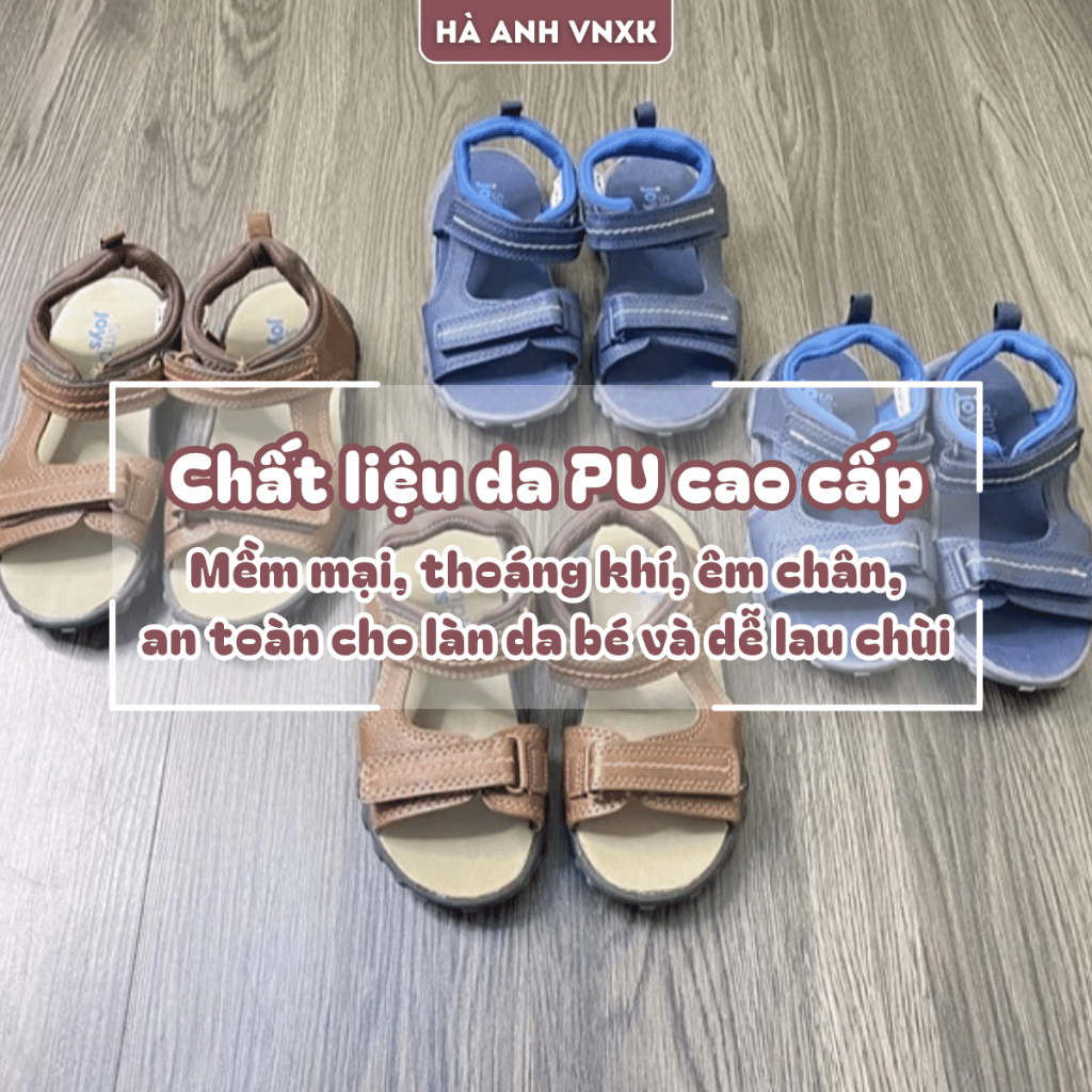Sandal Da Trẻ Em, Dép Quai Hậu Cho Bé Trai Thoáng Khí Êm Chân Quai Dán Chắc Chắn Đế Chống Trượt