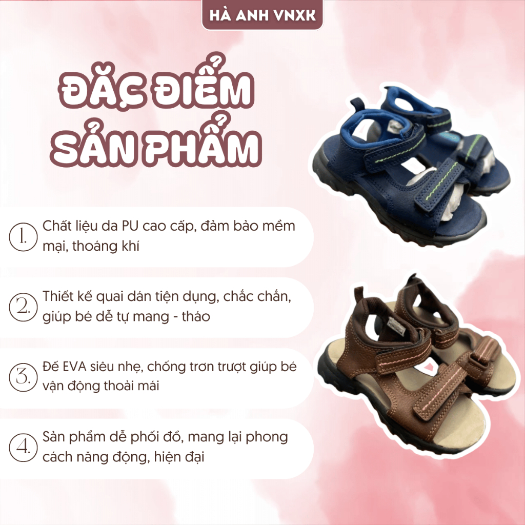 Sandal Da Trẻ Em, Dép Quai Hậu Cho Bé Trai Thoáng Khí Êm Chân Quai Dán Chắc Chắn Đế Chống Trượt